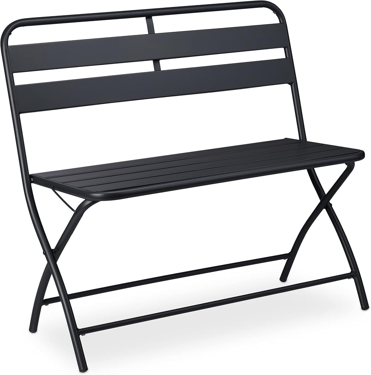 Panca Relaxdays, 83,5 × 90 × 49 cm, Grigio, 2 posti, pieghevole, acciaio, per giardino e terrazzo