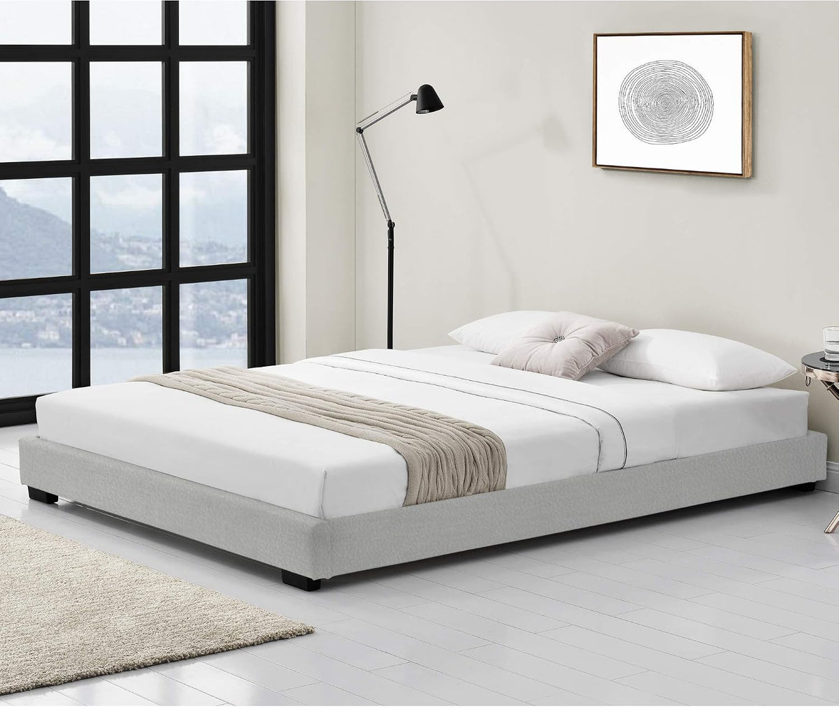 Letto Corium, 180 × 200 cm, Bianco, matrimoniale, con rete a doghe, imbottito, similpelle, per camera da letto