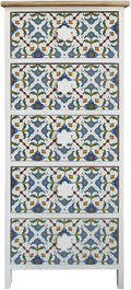 Rebecca Mobili Cassettiera, RE6498, 5 cassetti, 93 × 40 × 30 cm, Bianco/Blu, legno, per soggiorno e sala da pranzo
