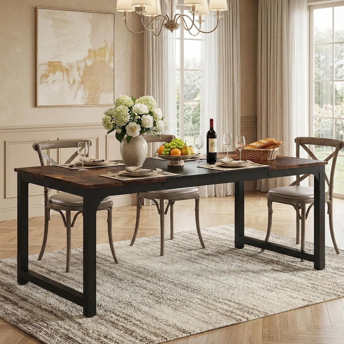 Tavolo da pranzo Lailang, Marrone, 180 × 80 × 75 cm, legno, per ufficio
