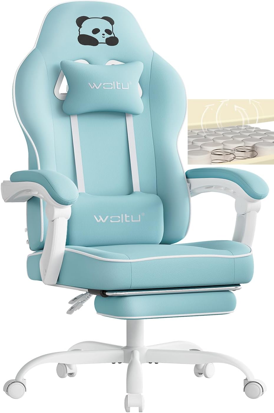 Sedia da ufficio WOLTU, 52 × 49,5 cm, tessuto, Blu, con cuscino, regolabile, con ruote, per ufficio