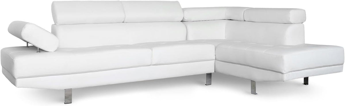 Divano angolare Menzzo, 163 × 260 × 72 cm, Bianco, con poggiatesta, per soggiorno
