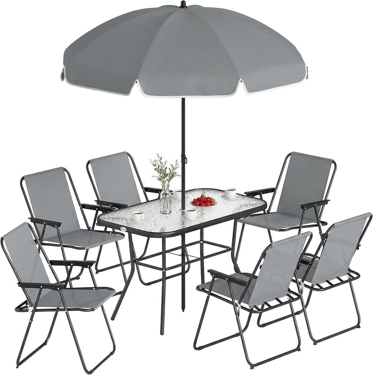 Set da pranzo Outsunny, Grigio, 8 pezzi, acciaio, per giardino e terrazzo