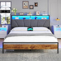 Struttura letto Brinlawb, CA 2, 180 × 200 cm, Nero/Grigio, matrimoniale, con illuminazione LED, con porta USB, imbottito, con testiera, con pediera