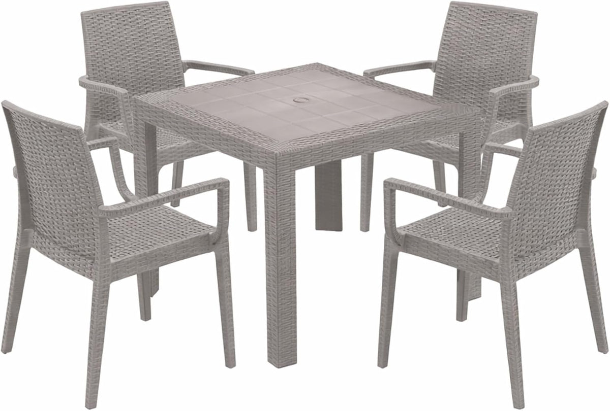 Set da pranzo HOUSE COLLECTION, ARE064, ARE067, 4 sedie, Tortora, rattan, per giardino e terrazzo