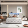 Struttura letto CDQL, con rete a doghe, con porta USB, imbottito, 160 × 200 cm, 4 cassetti, matrimoniale, Beige, velluto, per camera da letto