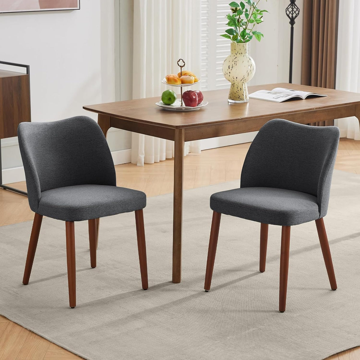 Sedia RBFGYIOP, Grigio scuro, set 2 pezzi, regolabile, legno, lino, per sala da pranzo e cucina