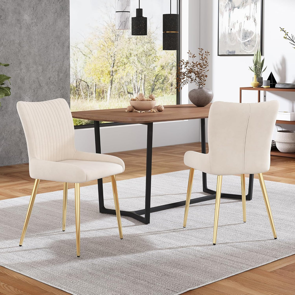 Set di sedie da pranzo Goeria, 2 sedie, Beige, metallo, velluto, per camera da letto