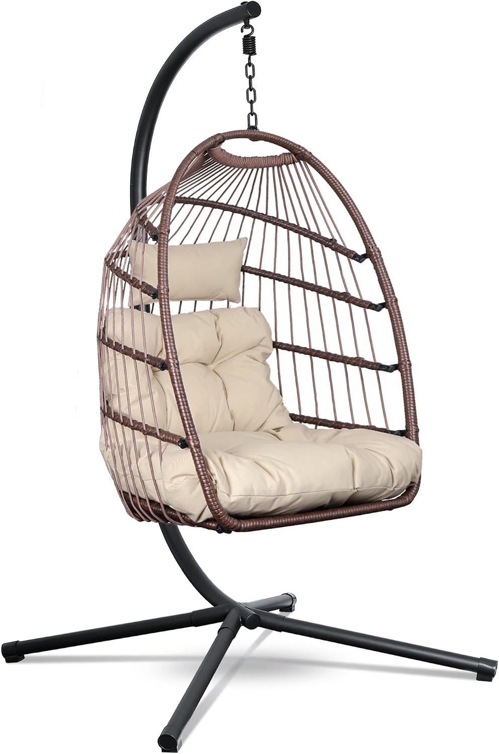 Sedia Swoods, acciaio, rattan, Beige, pieghevole, per Interni ed Esterni, Fino a 150kg