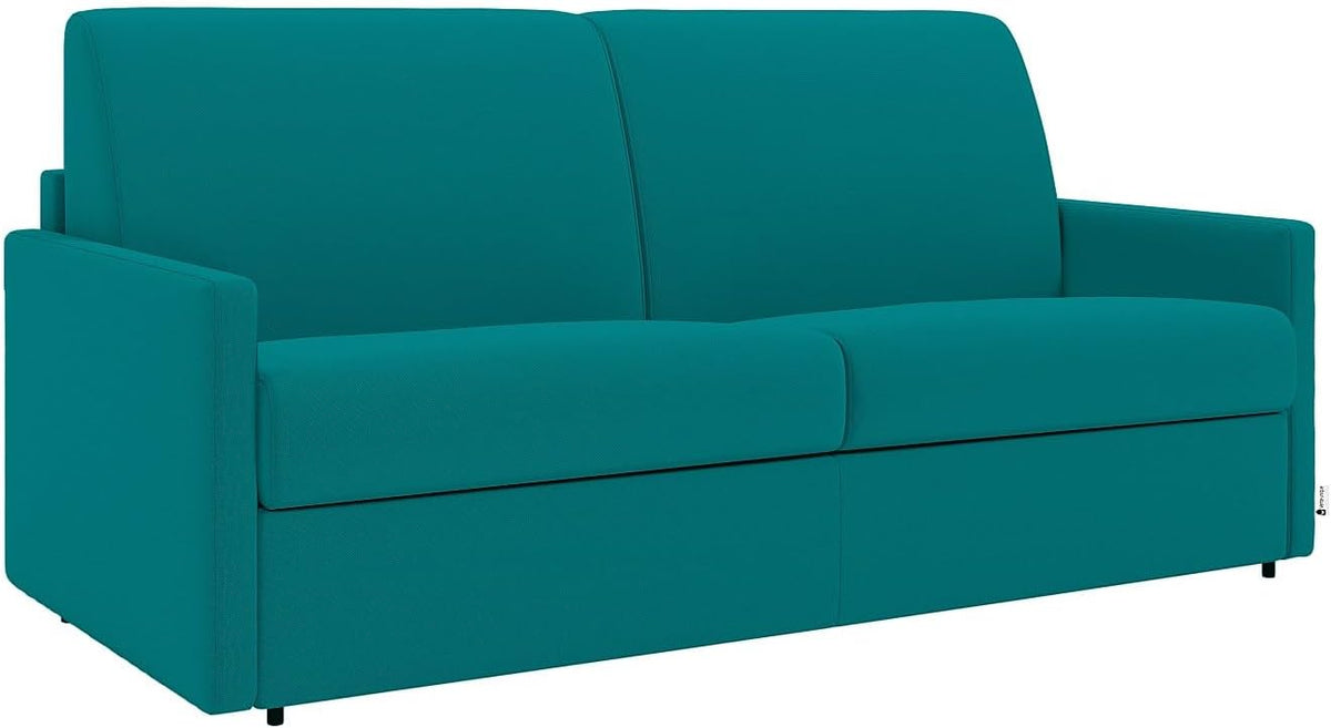 Vente-unique Divano letto, CALIFE, 2 posti, 120 × 195 cm, 140 × 195 cm, Turchese, tessuto, per soggiorno