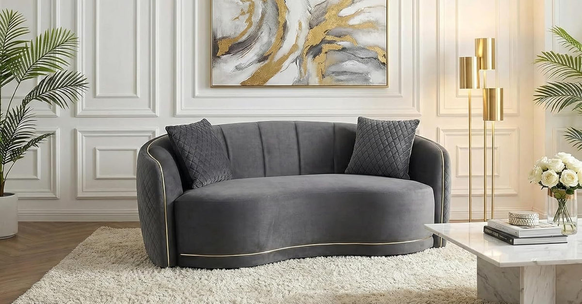 Divano, 2 posti, Grigio scuro, 232,4 × 109,2 × 81,3 cm, 185,4 × 109,2 × 81,3 cm, velluto, per soggiorno