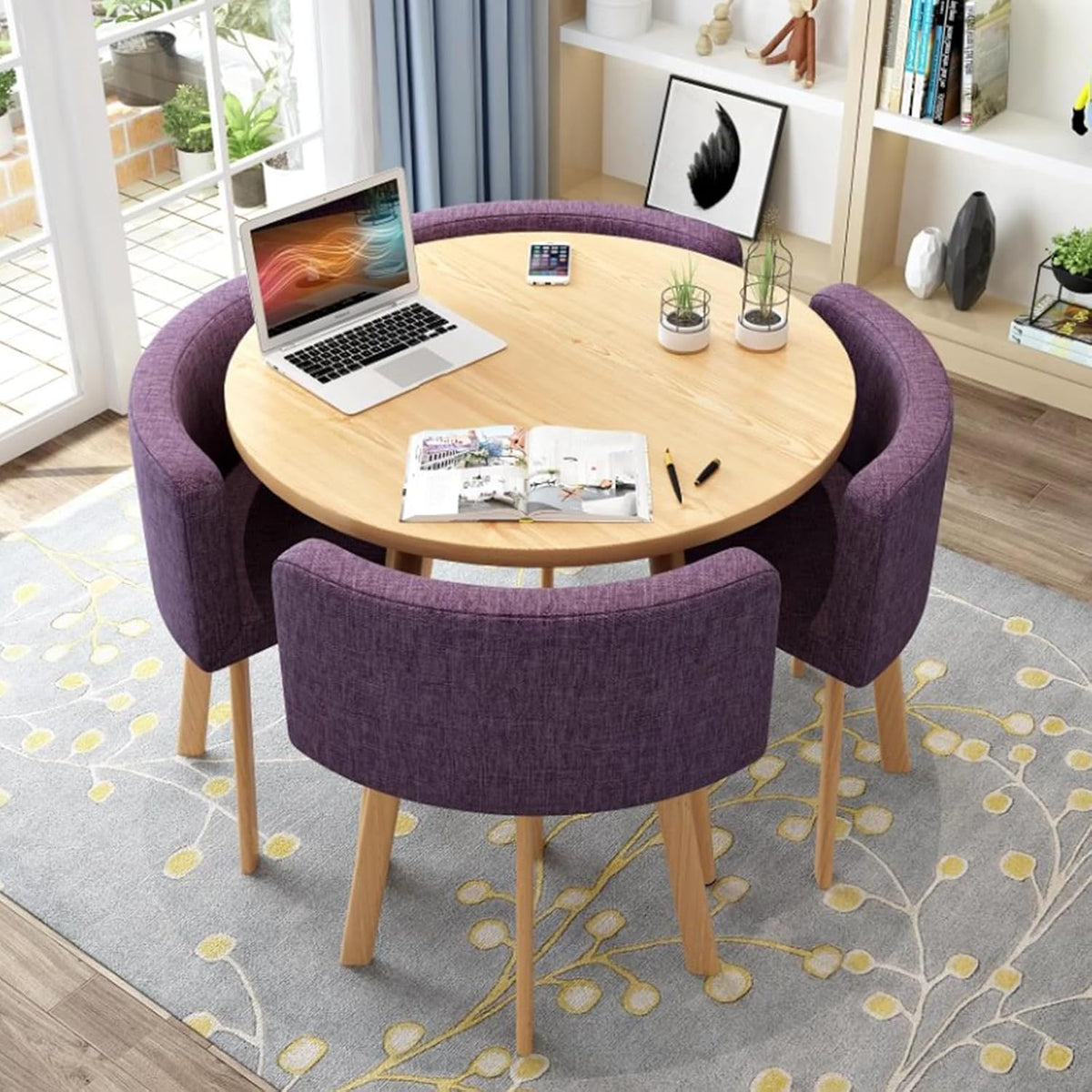 ZJXDPBF Set da pranzo, 4 sedie, 80 cm, acciaio, per sala da pranzo e cucina