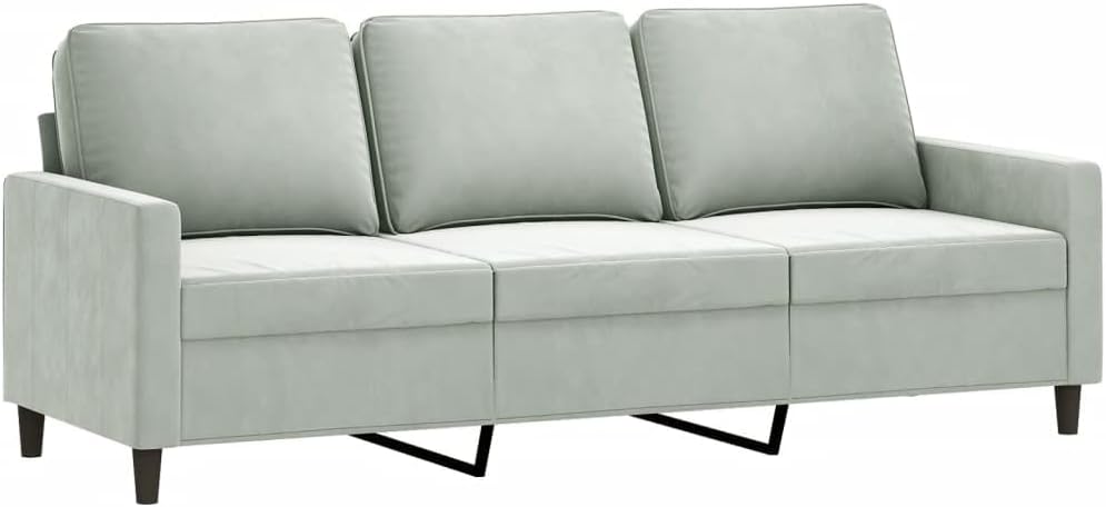 vidaXL Divano, 3 posti, Grigio chiaro, 180 cm, velluto, per soggiorno