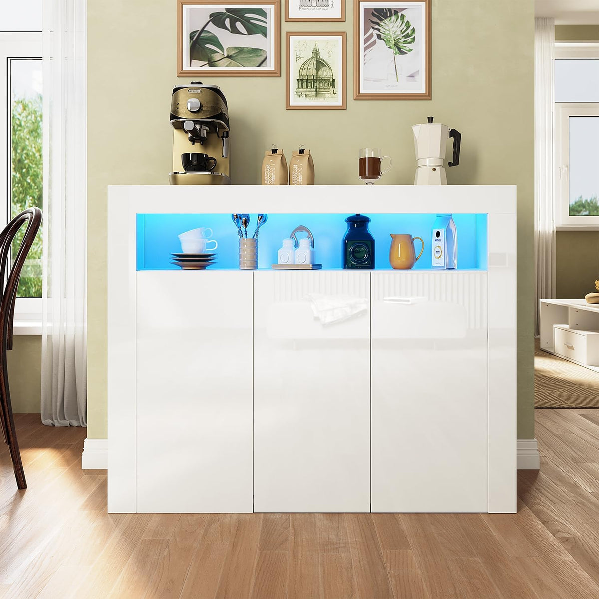 Cassettiera SUNXURY, 3 ante, Bianco, 116 × 93 × 35 cm, per soggiorno e sala da pranzo