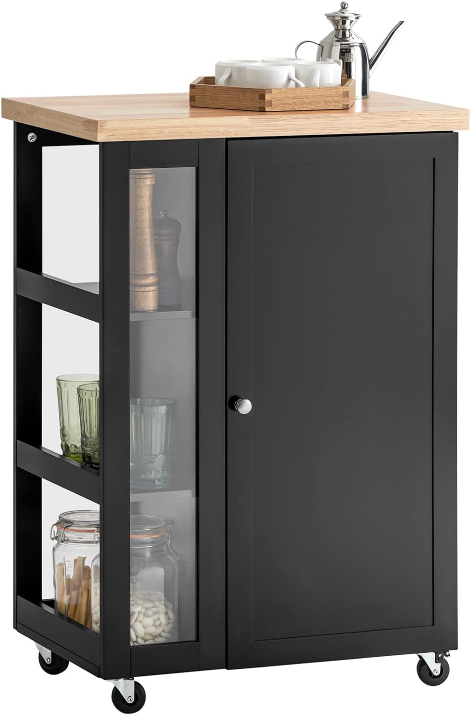Carrello da cucina SoBuy, 60 × 40 × 90 cm, con ruote, vetro, per sala da pranzo e cucina