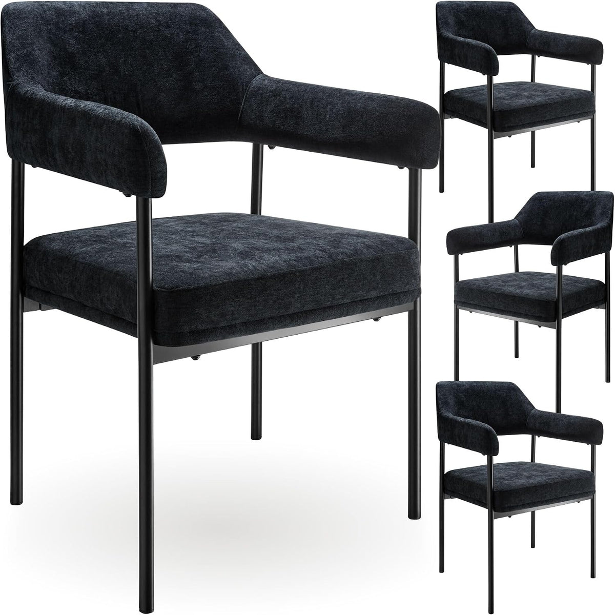 tectake Set di sedie da pranzo, 4 sedie, Nero, acciaio, tessuto, ergonomico, per sala da pranzo e cucina