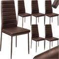 tectake Set di sedie da pranzo, 6 sedie, Marrone, acciaio, similpelle, per sala da pranzo e cucina