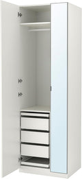 Armadio guardaroba, 75 × 60 × 236 cm, Bianco, vetro, per camera da letto