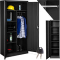 tectake Armadio, 6 scomparti, Nero, 80 cm, acciaio