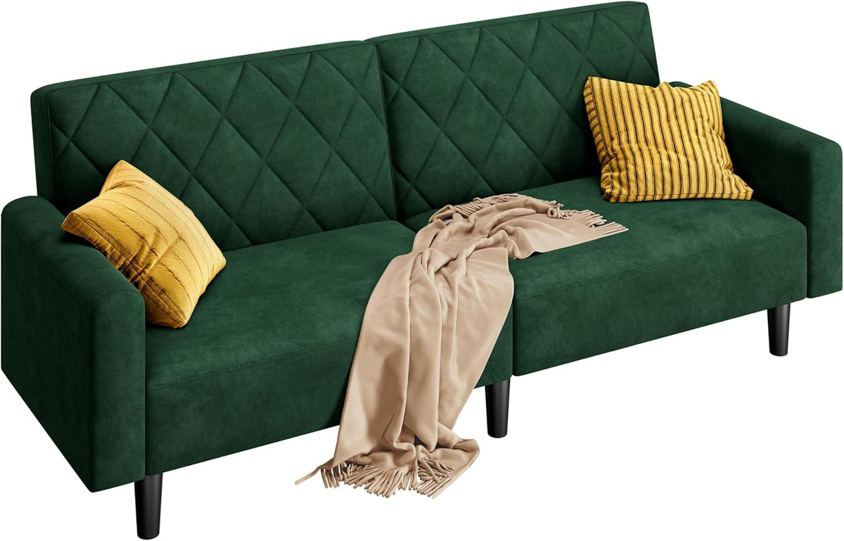 Divano Yaheetech, trasformabile, reclinabile, con braccioli, imbottito, 159 × 94 × 52,5 cm, 2 posti, Verde, velluto, per soggiorno