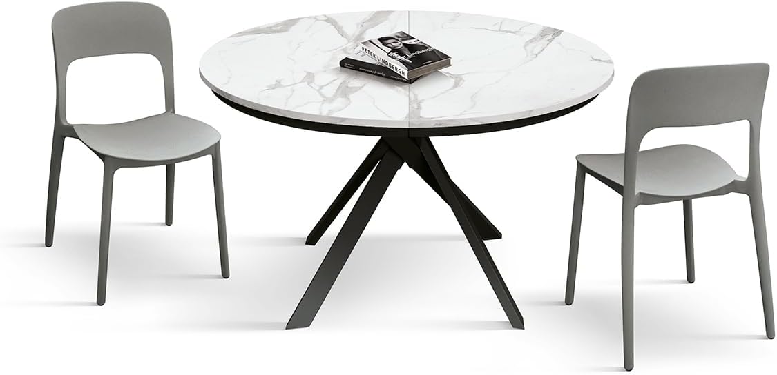 Tavolo da pranzo PAZZO DESIGN, 170 cm, Nero/Bianco, allungabile, metallo, per sala da pranzo e cucina
