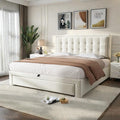 Lubvtti Letto, 2 cassetti, 140 × 190 cm, Beige, velluto, con contenitore, con rete a doghe, imbottito, materasso non incluso, per camera da letto