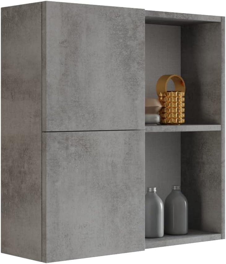 Mobile a muro Mama Store, L.71, P.22, 22 × 71 cm, Grigio, 2 ante, legno