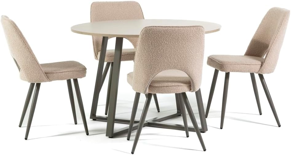 SIEDITI FUORI E DENTRO Set da pranzo, 4 sedie, 110 cm, Tortora, tessuto, per sala da pranzo e cucina
