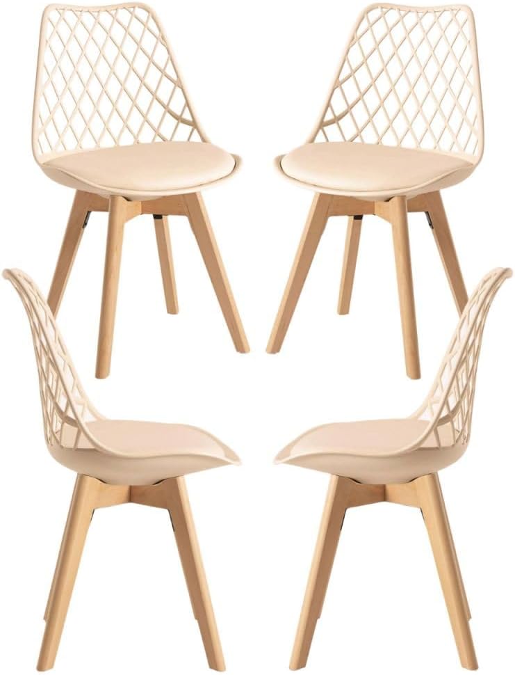Set di sedie da pranzo Regalos Miguel, 4 sedie, Crema, legno, similpelle, per sala da pranzo e cucina