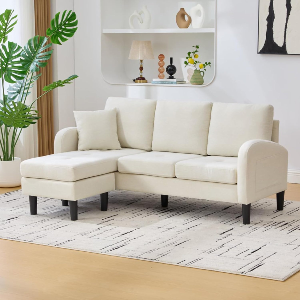 Divano angolare NADEUSAK, 77 × 118 × 166 cm, Beige, 3 posti, tessuto, plastica, per soggiorno