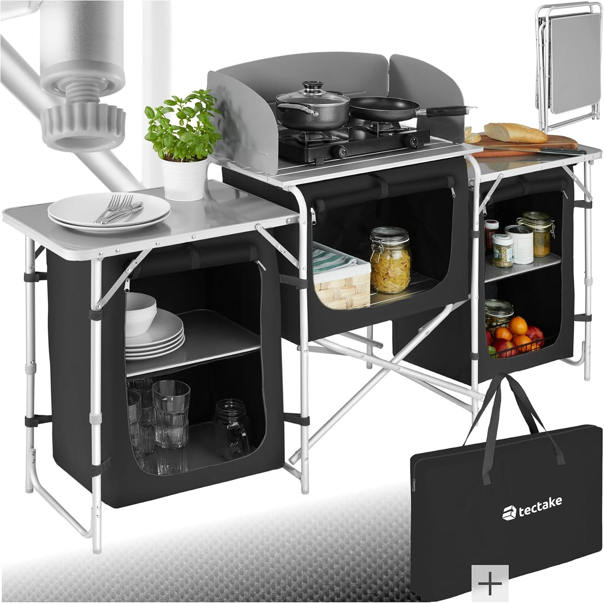 tectake Cucina, 2 ripiani, 172 × 52 × 104cm, alluminio, per giardino e terrazzo