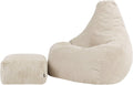 Poltrona sacco icon, con poggiapiedi, Beige, velluto, per soggiorno