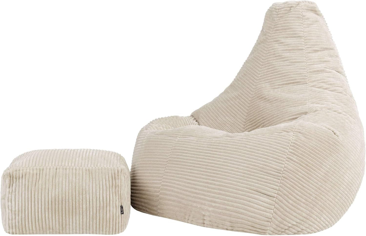 Poltrona sacco icon, con poggiapiedi, Beige, velluto, per soggiorno