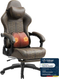 Sedia gaming Dowinx, con poggiapiedi, Marrone, pelle, massaggiante, ergonomica, per ufficio