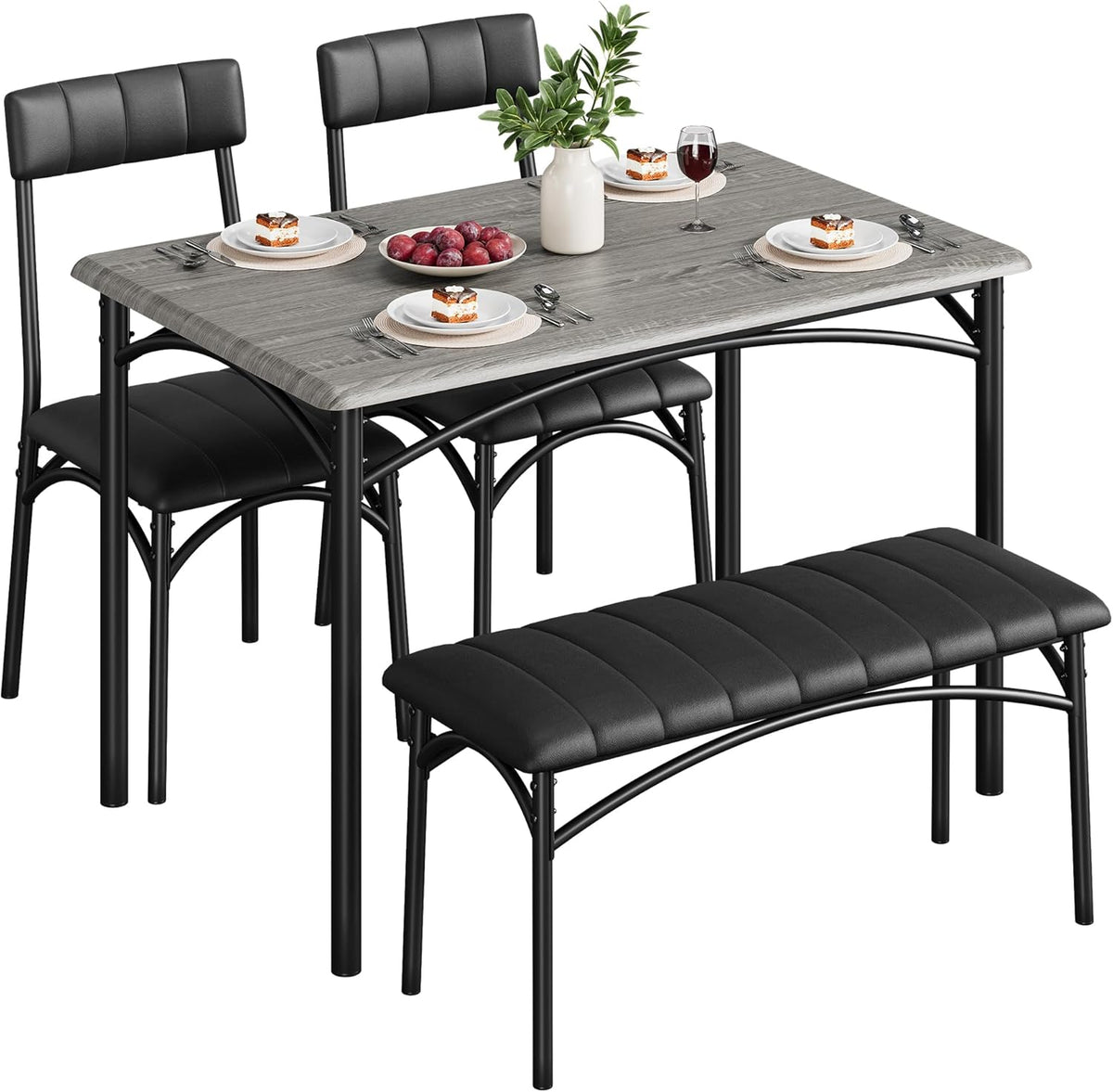 Crevyteg Set da pranzo, set di 4 pezzi, 2 sedie, 110 × 69,9 × 76,3 cm, Grigio, legno, per sala da pranzo e cucina
