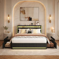 KeepGoon Letto, 4 cassetti, matrimoniale, 160 × 200 cm, Grigio scuro, lino, tessuto, con porta USB, imbottito, per camera da letto