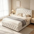 BRILVERDE Letto, matrimoniale, 160 × 200 cm, Bianco/Crema, velluto, con contenitore, con rete a doghe, imbottito, con testiera, per camera da letto
