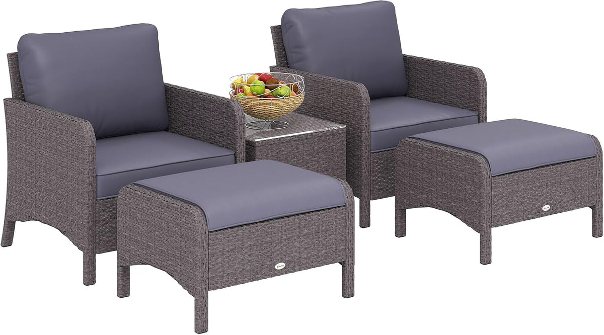 Set di mobili da giardino Outsunny, 2 poltrone, Grigio, rattan, per giardino e terrazzo