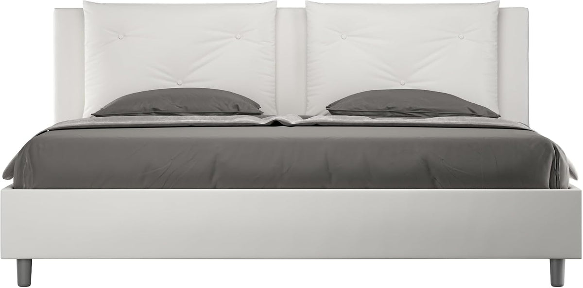 Letto Bonussi, matrimoniale, 160 × 210 cm, legno, similpelle, Bianco, con rete a doghe, imbottito, per camera da letto