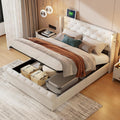 Struttura letto YNYHTER, 160 × 200 cm, Beige, matrimoniale, con illuminazione LED, con porta USB, imbottito, velluto, materasso non incluso