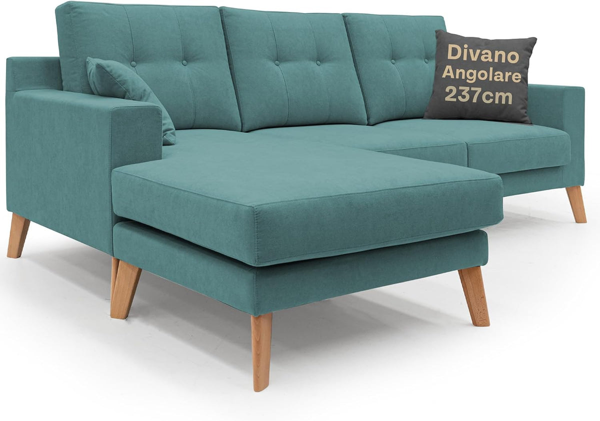 Divano angolare Divani.Store, DANISH 237, 237 cm, Blu petrolio, legno, per soggiorno