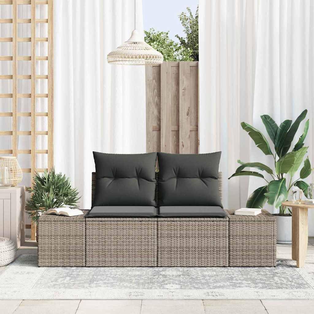 Divano FWIKDUN, 184 × 62 × 69 cm, rattan, Grigio, con cuscino, imbottito, per giardino e terrazzo