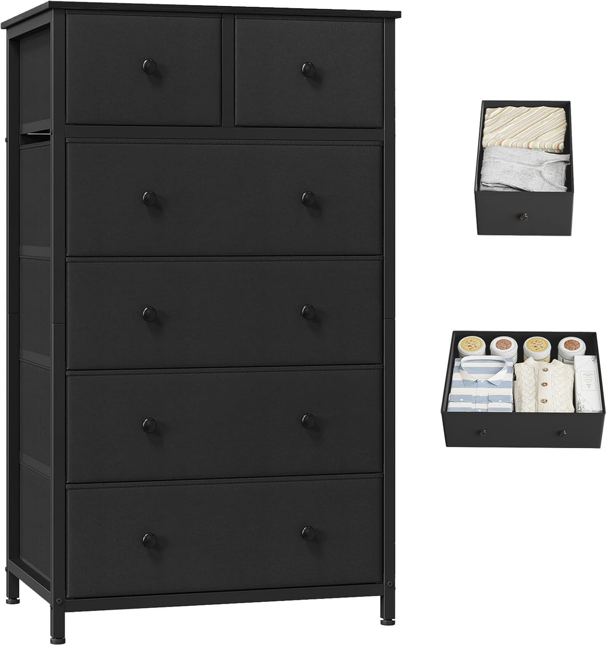 Cassettiera Somdot, 40P, 6 cassetti, Nero, 40 × 60 × 102,5 cm, tessuto, per camera da letto