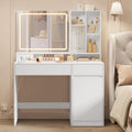 VASAGLE Toeletta, RDT634WB01, Bianco, 110 cm, regolabile, con porta USB, per camera da letto o zona trucco