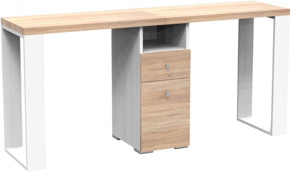 Tavolo MELCAP, 120 × 50 × 80 cm, legno, Bianco e rovere