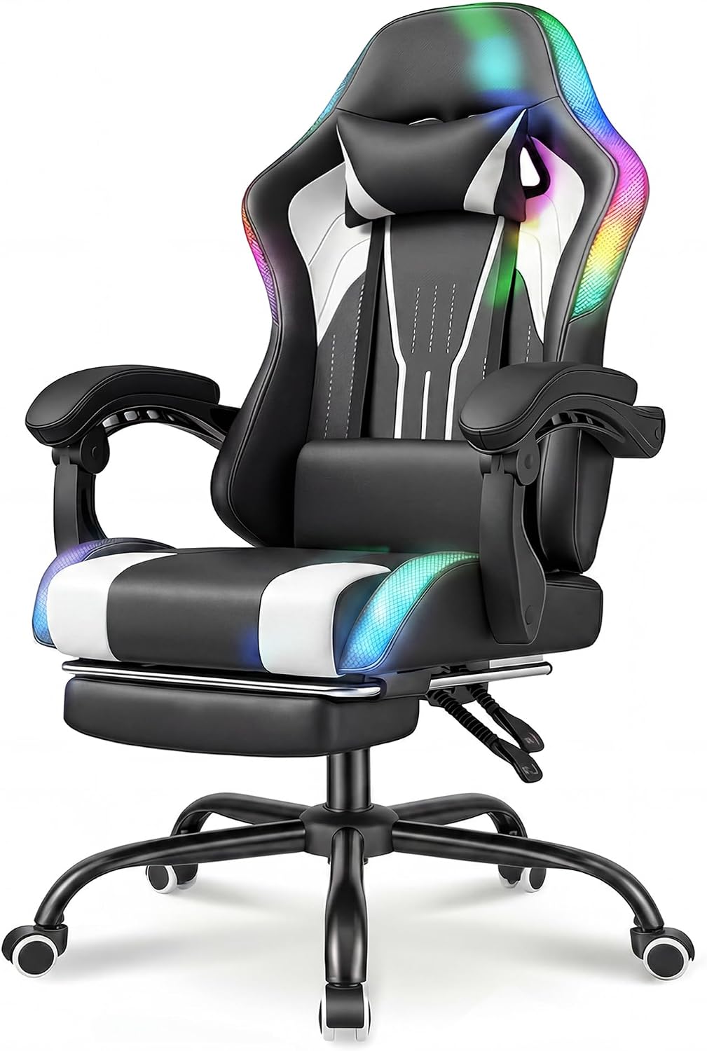 Sedia da ufficio Devoko, Bianco, regolabile, con poggiapiedi, acciaio, massaggiante, ergonomica, per ufficio