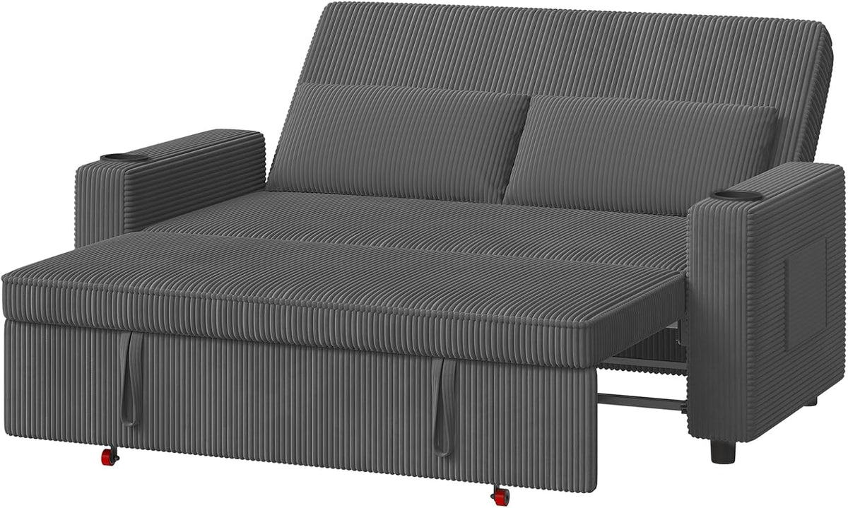 Divano letto Devoko 75P 160L, 2 posti, matrimoniale, 130 × 190 cm, velluto, Grigio, regolabile, per soggiorno