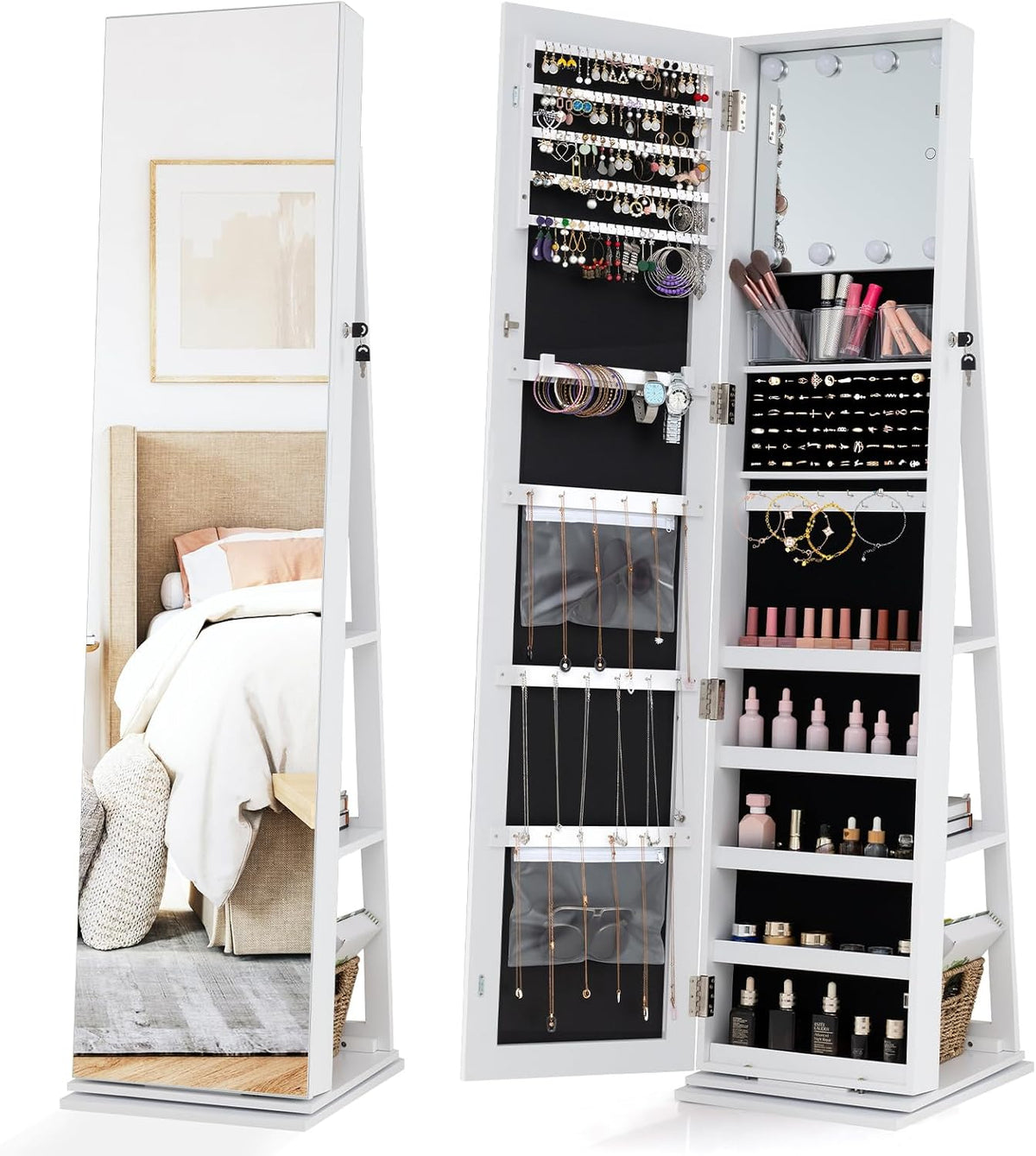 COSTWAY Specchio, Bianco, con illuminazione LED