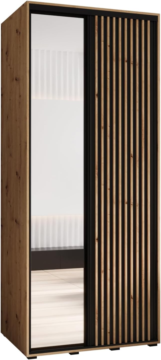 Armadio, 2 ante, Nero, 205,2 × 100 × 60 cm, con ante scorrevoli, per camera da letto