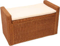 Panca contenitore Mendler, M92, con cuscino, 44 × 88 × 51cm, legno, rattan